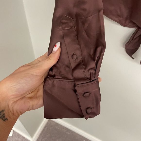 Wilfred Chocolate Brown Tie-Front Blouse - Picture 5 of 6